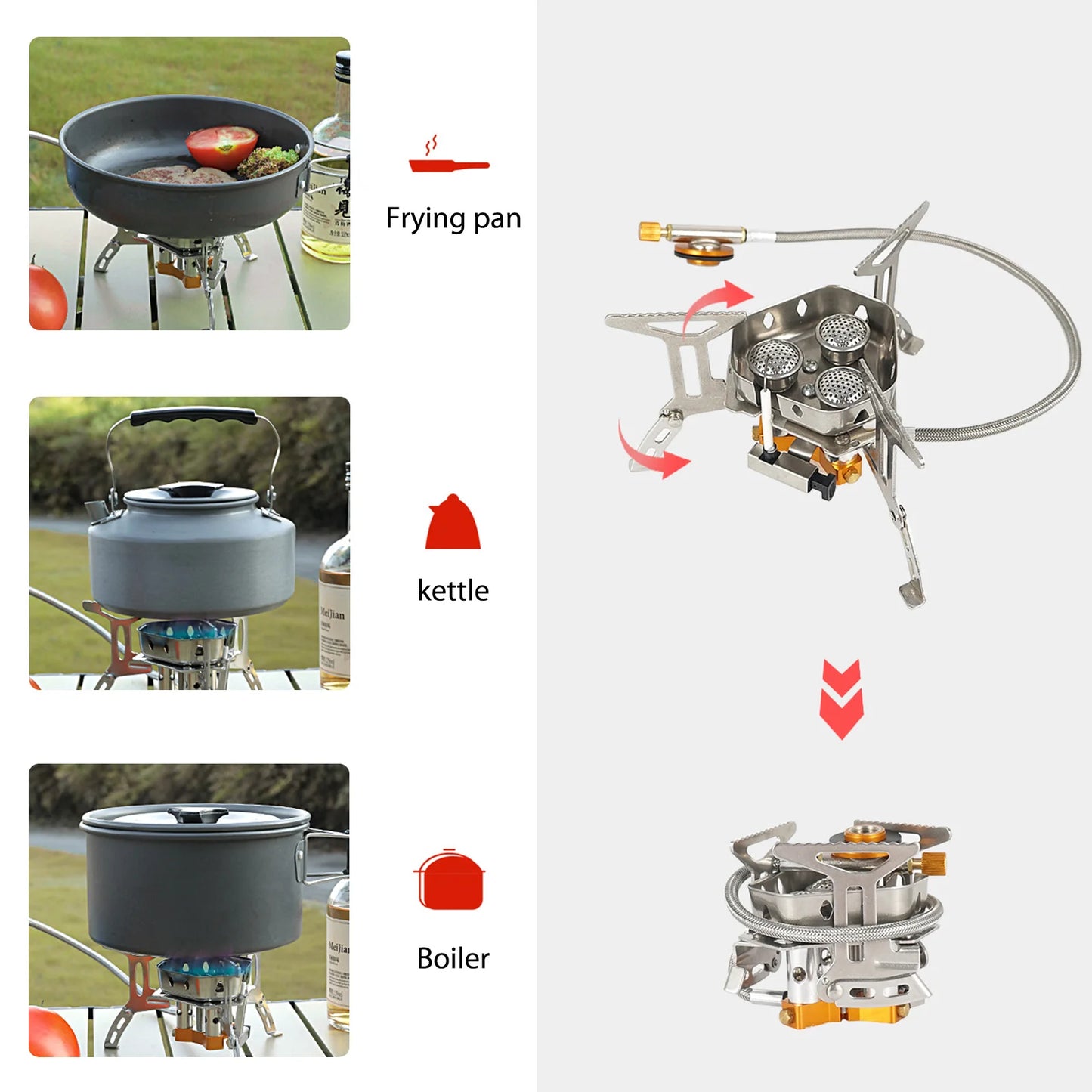 Outdoor Gas Stove Portable Foldable Ultralight Three Head Burner Gas Cooker Camping Windproof Stove Picnic BBQ Cooking Equipment